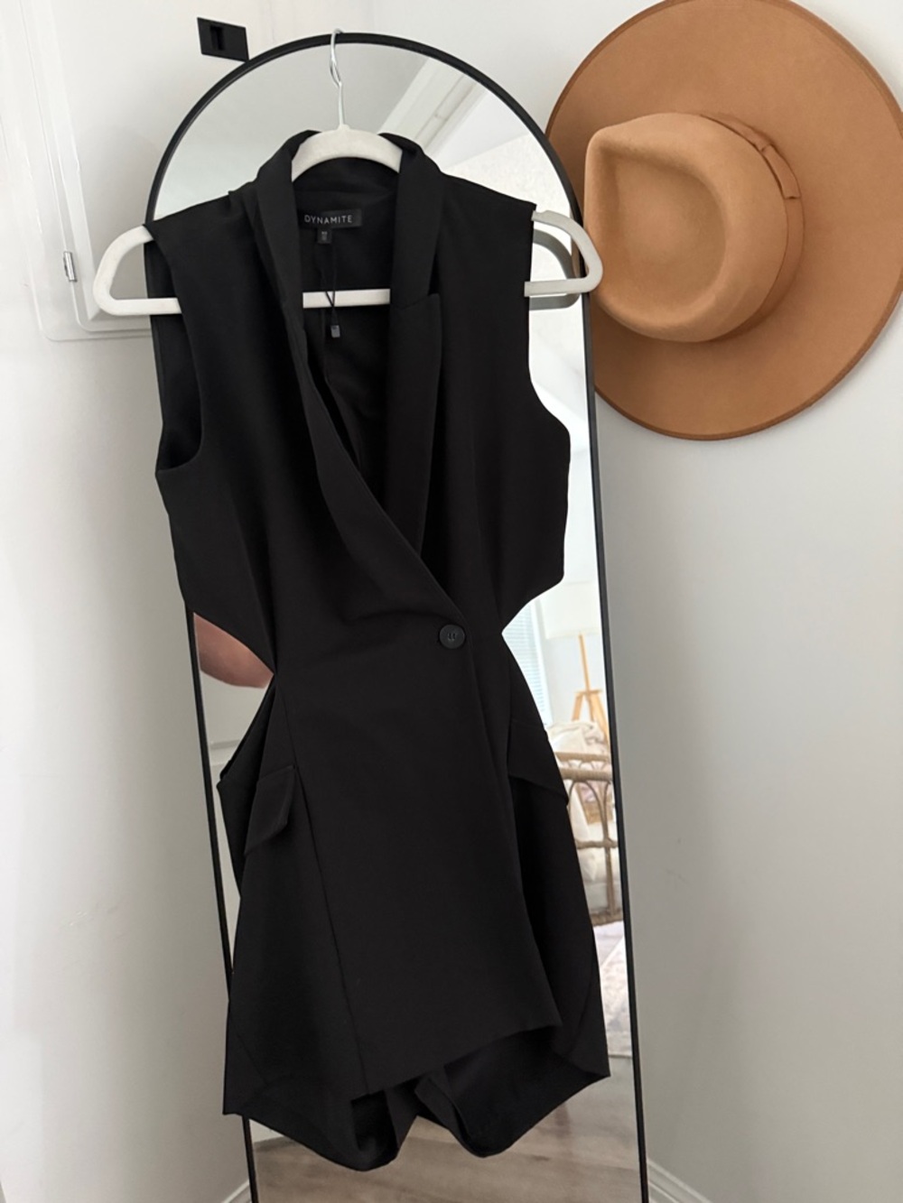 Dynamite Black Asymmetrical Sleeveless Blazer Dress